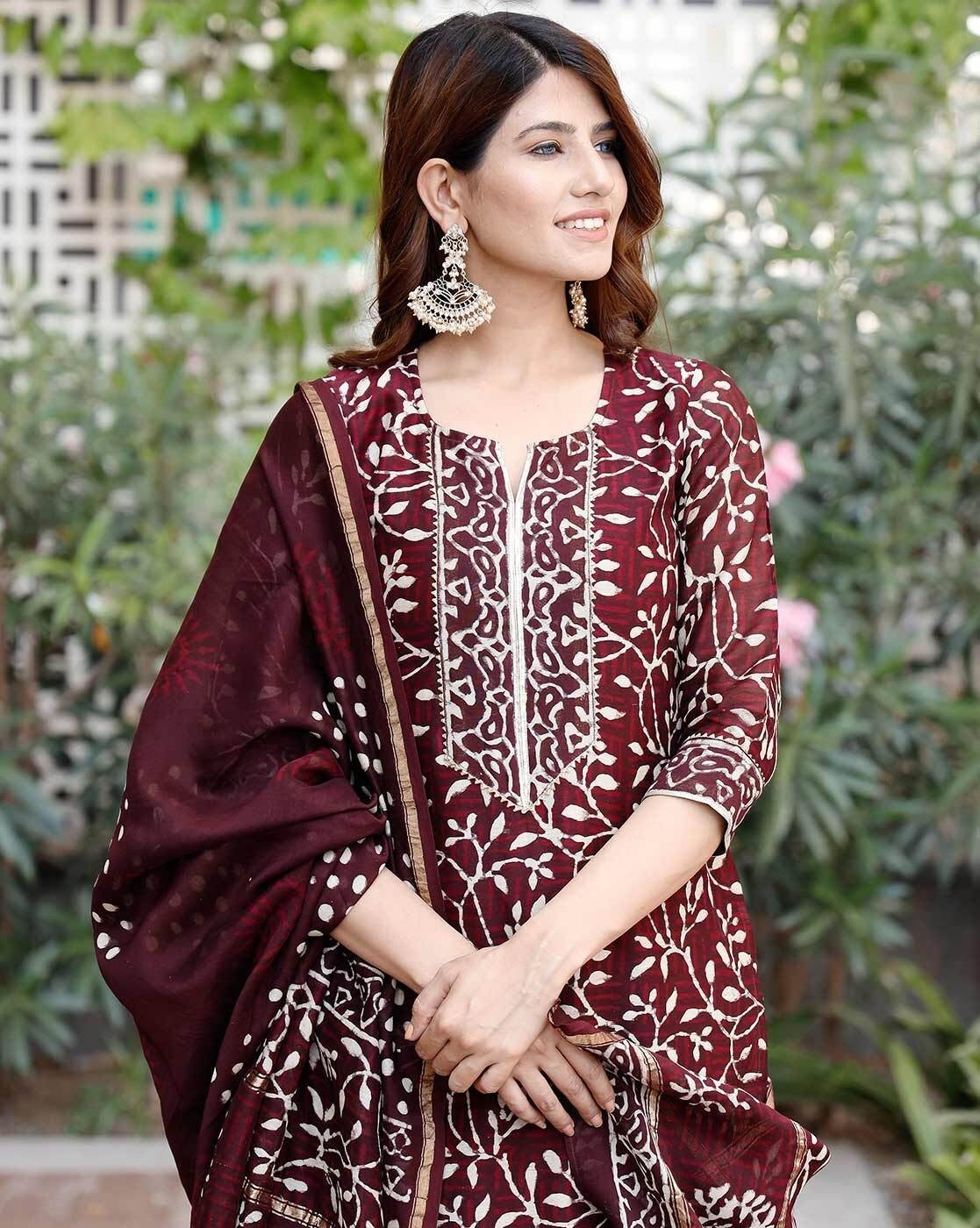 Floral Print Straight Kurta Set with Dupatta