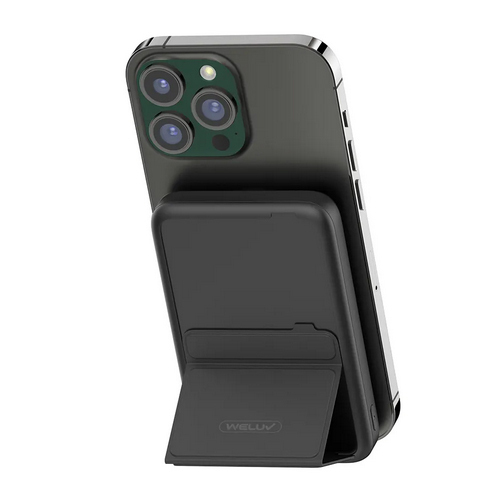 Portable Type-C Power Bank - Metal Body, 10000mAh Battery, Foldable Stand - Black Finish, Warranty Included
