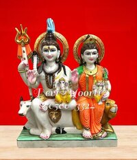 Marble Gori Shankar Statue - 30 Inch Height, 24 Inch Length | Handmade Pure White Marble, All Sizes Available, Bejeweled Finishing, Religious Temple Theme