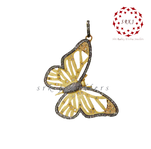 925 Starling Silver Pave Diamond Yellow And Black Butterfly Style Pendant - Gender: Women