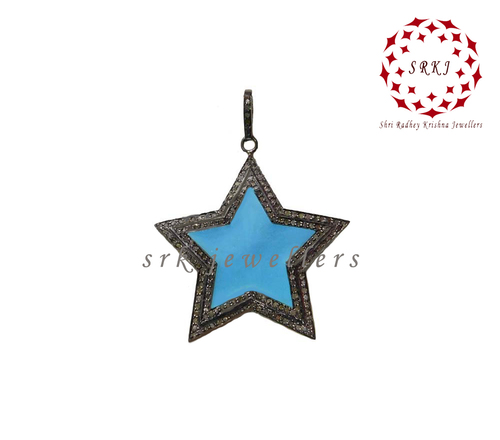 925 Starling silver Pave Diamond Yellow And White Enamel Star Shape Pendant