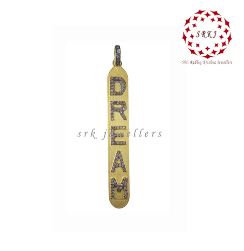 925 Starling silver Handmade Pave Diamond Yellow DERAM Tag Pendant