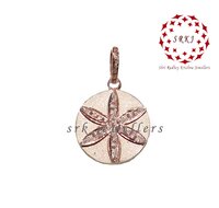 925 Sterling Silver Pave Diamond Round Flower Shape Pendant - 54x22 Mm, 0.48 Cts Diamond Weight, Elegant Design, Rhodium Plated Luxury Jewelry