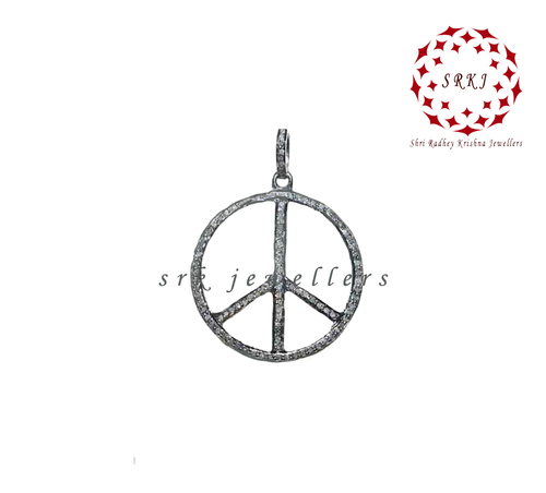 925 Starling silver Handmade Pave Diamond Round Black Peace Pendant