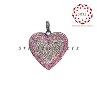 Starling Silver Handmade Pave Diamond With Ruby Stone Heart Shape Pendant