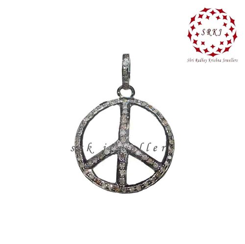 Sterling Silver Handmade Round Peace Shape Pave Diamond Pendant - 54X22 MM Size, 0.48 CTS Diamond Weight | Unisex Elegance for Weddings, Anniversaries, and Gifts