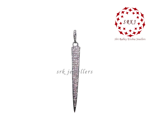 925 Starling silver Handmade Small Spike Shape Pave Diamond Pendant