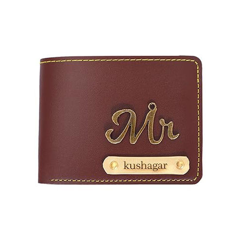 HNA GIFTING Customized Mens Wallet Gifts for Men Brown Colour Personalized Name Wallet (Pack of 1)