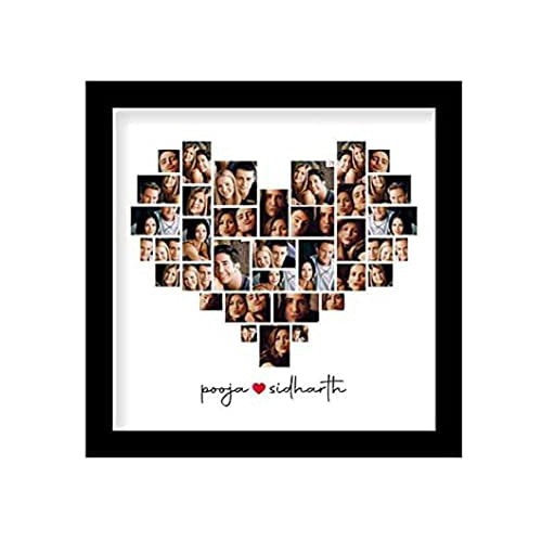 HNA GIFTING Artle Media Mosaic Customized Personalized Photos Heart Shape Photo Frame Large Black Birthday for Your Love (35cmx 1cmx 35cm)