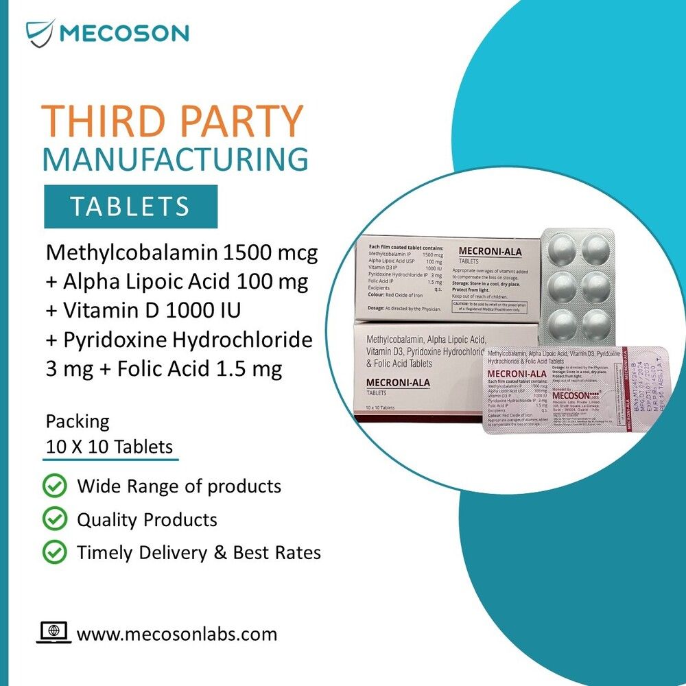 Methylcobalamin 1500mcg Alpha Lipoic Acid 100 MG Vitamin D3 1000iu Pyridoxine 3mg Folic acid 1.5mg tab