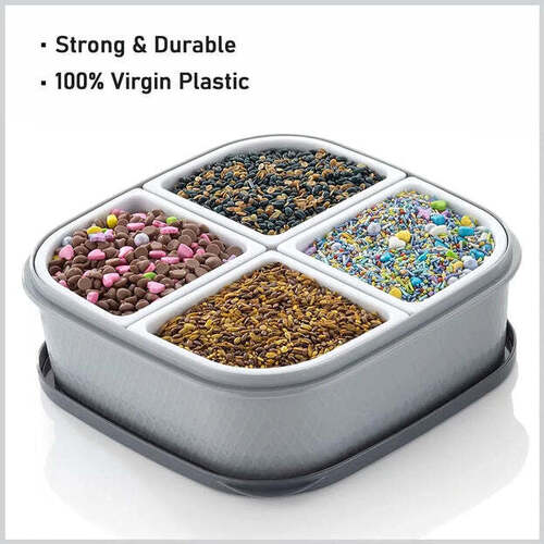 PLASTIC 4 SECTIONS MULTIPURPOSE DRY FRUIT CHOCOLATES  MOUTH FRESHENER  SWEET BOX SET  SERVING TRAY