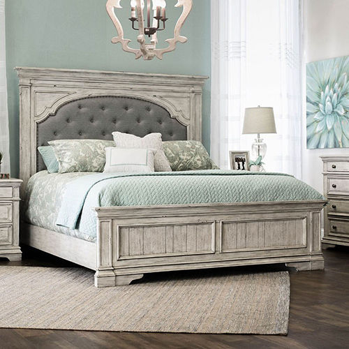 Durable Upholstered Solid White Wood Bed