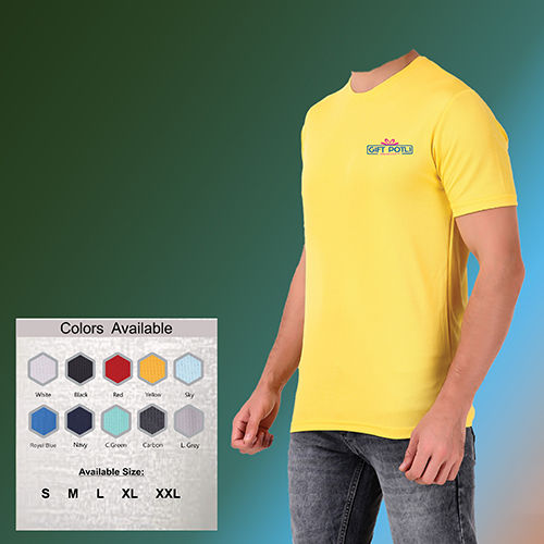 Different Available Mens Round Neck Yellow T-Shirt