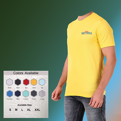 Mens Round Neck Yellow T-Shirt