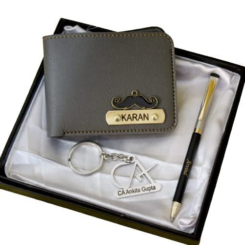 HNA GIFTING Pen Stainless Steel Advocate Symbol Keychain and Leather Mens wallet Combo