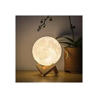 HNA GIFTING 3D Moon Lamp with Wooden Stand for Bedroom (Pack of 1)