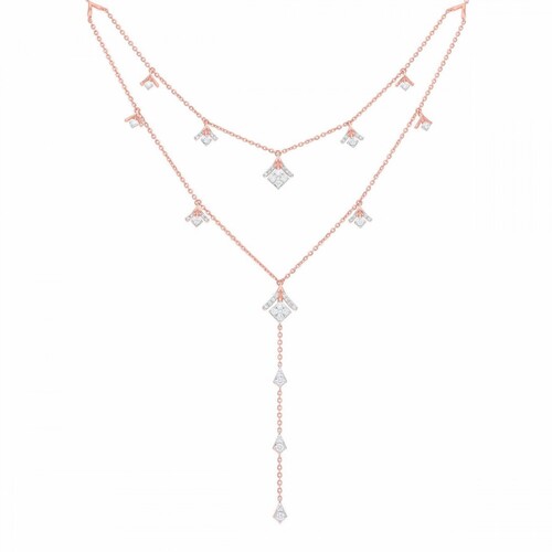 Diamond Necklace - 18Kt White & Rose Gold, 16-18 Inches Length | VVS1 EF Diamonds in Pave Setting for Elegant Bridal Wear & Formal Events
