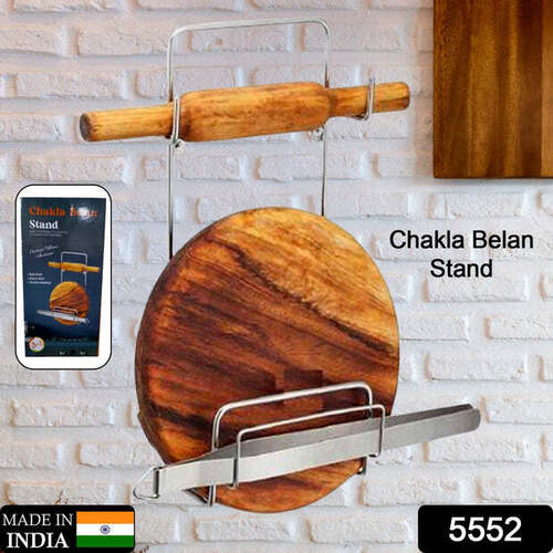 CHAKLA BELAN CHIMTA STAND ROLLING PIN BOARD TONG HOLDER SILVER STAINLESS STEEL