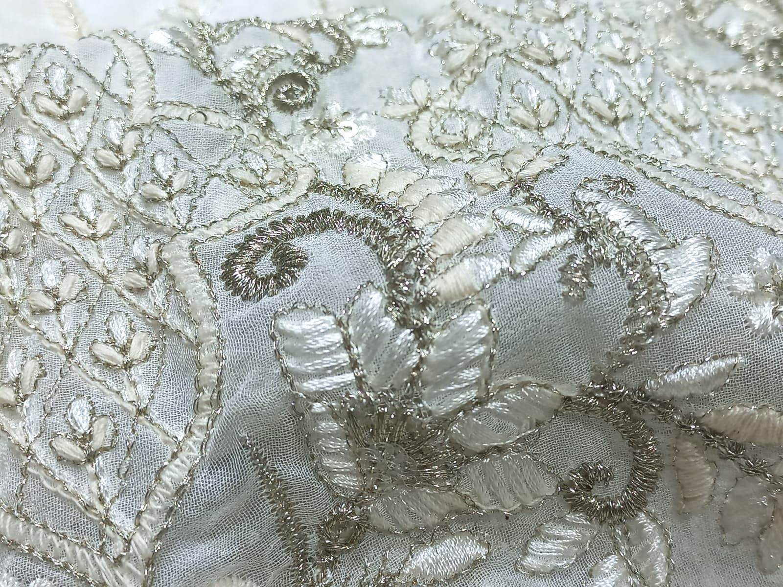 georgette viscose thread work daman Embroidery fabric