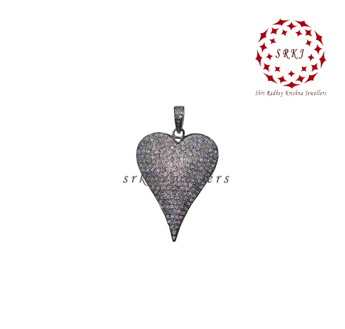 925 Starling Silver Handmade Pave Diamond Puffy Style Heart Pendant