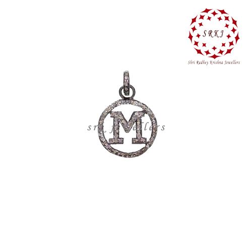 925 Starling Silver Handmade Pave Diamond Round Small M Letter Pendant - Gender: Men
