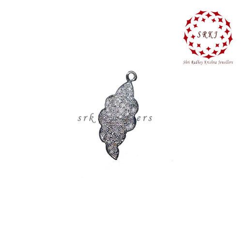 Sterling Silver Handmade Pave Diamond Leaf Shape Pendant - 54X22 MM, Unisex Charm for Anniversary, Engagement, and Wedding Gifts