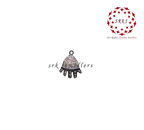 Sterling Silver Handmade Pave Diamond Hamsa Hand Charm Pendant - 54x22 MM Black/Yellow Rhodium Finish 0.48 ct Diamond Weight