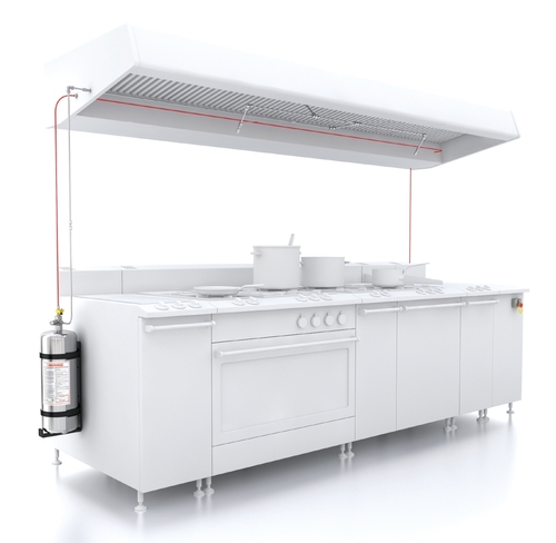 Commercial Kitchen Fire Suppression System - Color: Silver