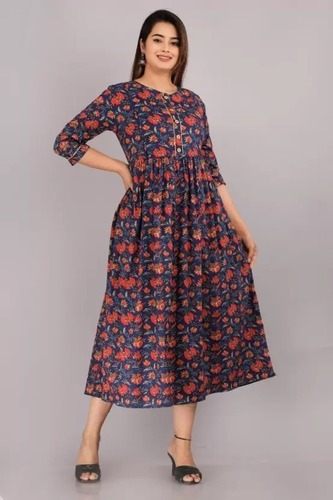 Printed Cotton Blend Stitched Flared/A-line Gown