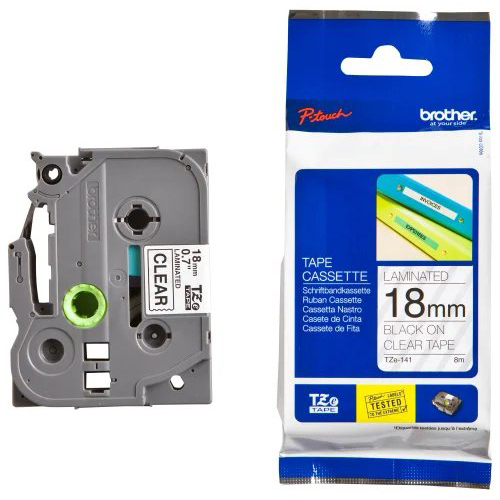 Tze-141 Brother 18MM Black On Clear