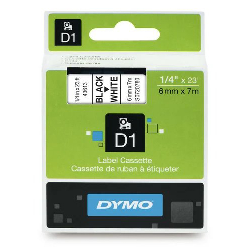 Dymo D1 6mm Black On White Label Tape