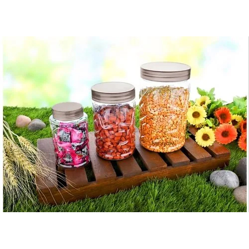 Round Transparent PET Designer Jar Container Set (12 Pcs)