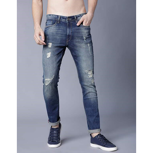 Mens Slim Fit Jeans - Blue Cotton Blend | Zipper Closure, Washable, Suitable for All Seasons