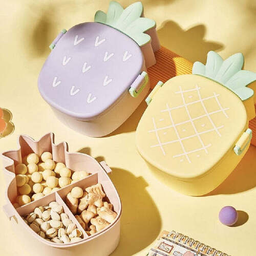 Kids Lunch Box Cute Pineapple Shaped Bento Box With Fork Spoon Snack Candy Container Microwave (5729)