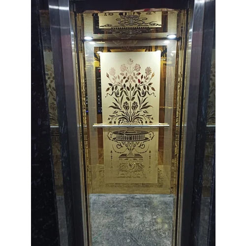 Stainless Steel Gold Finish Designer Passenger Elevator Cabin