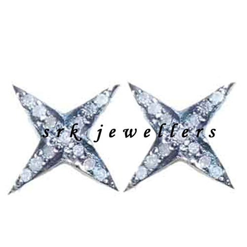 925 Starling Silver Pave Diamond Fancy Small Stud Star Shape Earrings