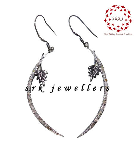 925 Starling Silver Pave Diamond Fancy Horn With Leaf Shape Earrings