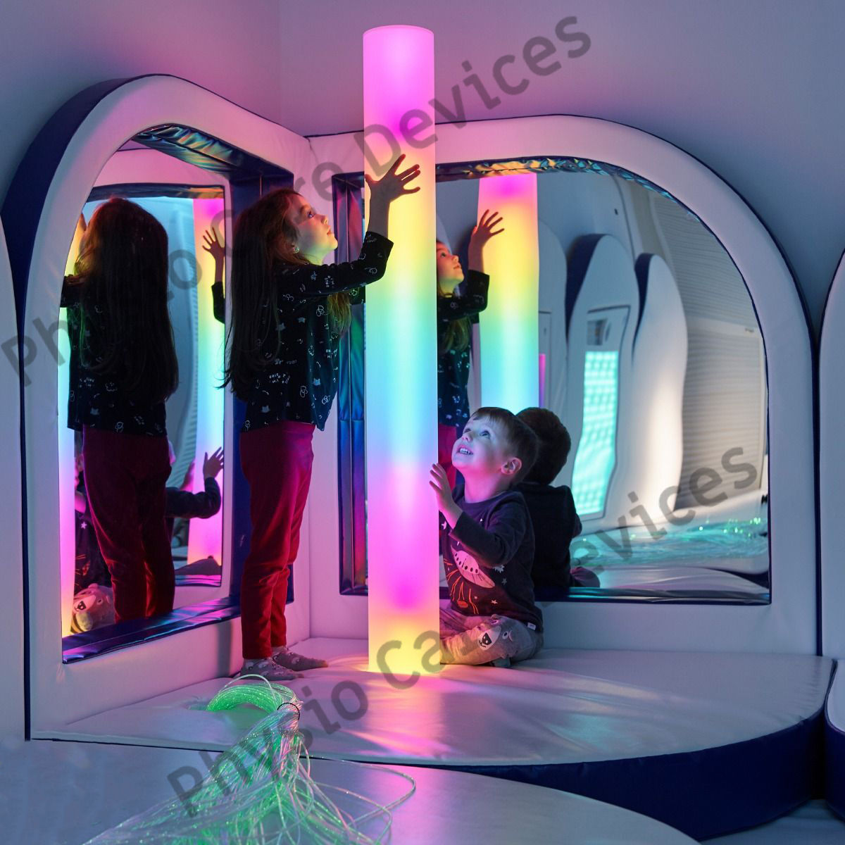 Sensory Bubble Tube with Fiber Optics and Mirror Play Station