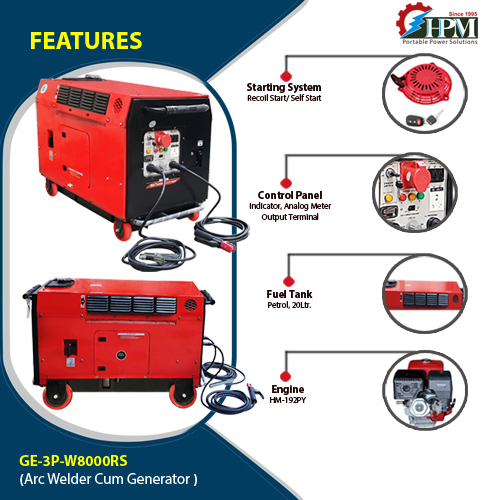 Silent Petrol Welding Generator 3 Phase 200 Amps  6 KW Model GE-3P-W8000RS Recoil and Self Start