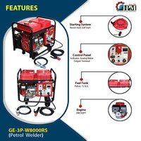 200 Amps Welding Generator 3 Phase  6 KW Petrol Run Model GE-3P-W8000RS Recoil and Self Start