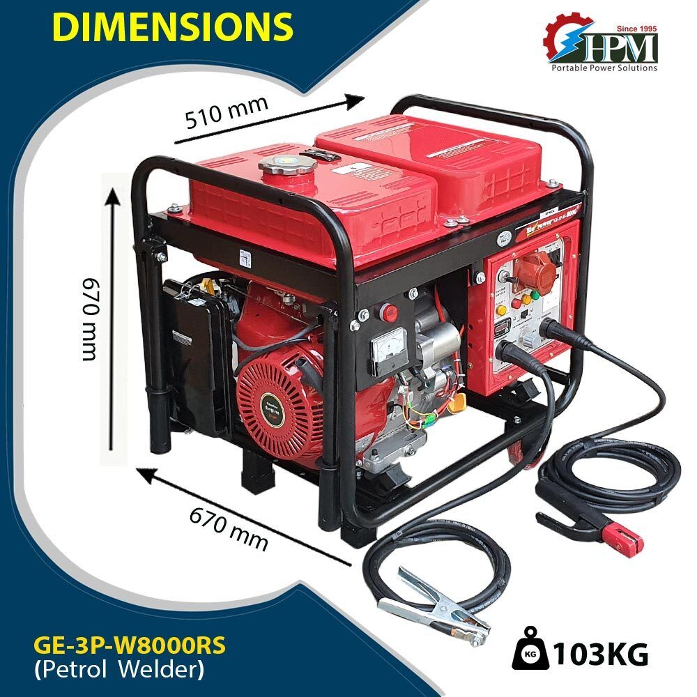 200 Amps Welding Generator 3 Phase  6 KW Petrol Run Model GE-3P-W8000RS Recoil and Self Start