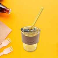 HOME GLASS COFFEE MUG TEA CUP WITH GLASS STRAW AND LEAKPROOF (5887)