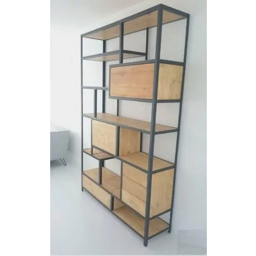 Black Designer Iron And Wooden Bookshelf