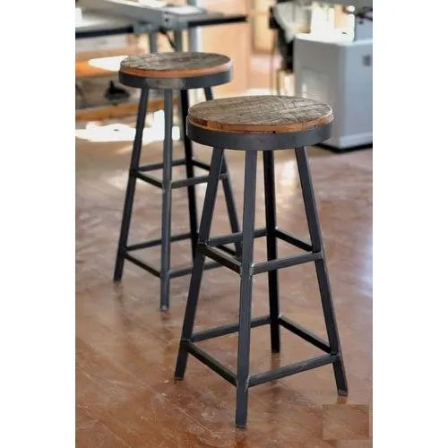 Brown And Black Round Iron Bar Stool