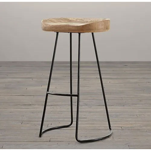 Brown And Black Modular Wooden Top Iron Stool