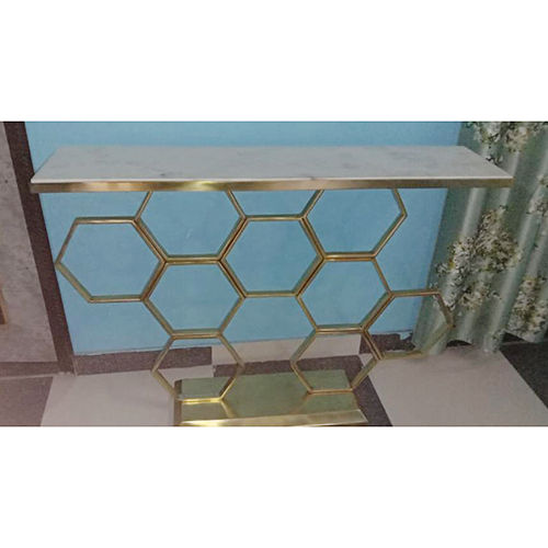 Durable Honeycomb Motif Golden Metal Console Table