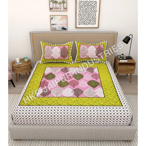 Multicolor Printed Sanganeri Double Bedsheets