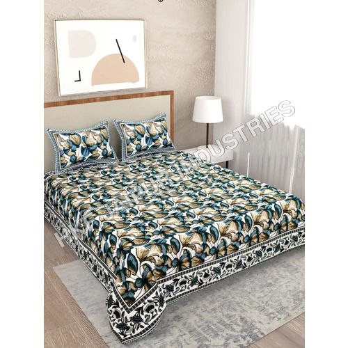 Multicolor Floral Printed Sanganeri Double Bed Bedsheets