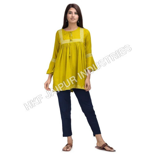 Washable Ladies Jaipuri Yellow Kurti