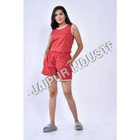 Summer Ladies Printed Cotton Shorts And Top